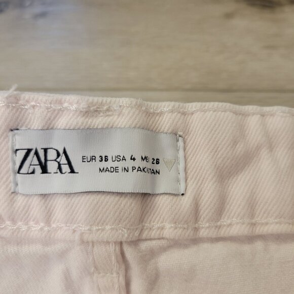 Zara Women's Light Pink Denim Straight Leg Jeans Frayed Hem & Button Fly Sz 4 - Picture 5 of 8